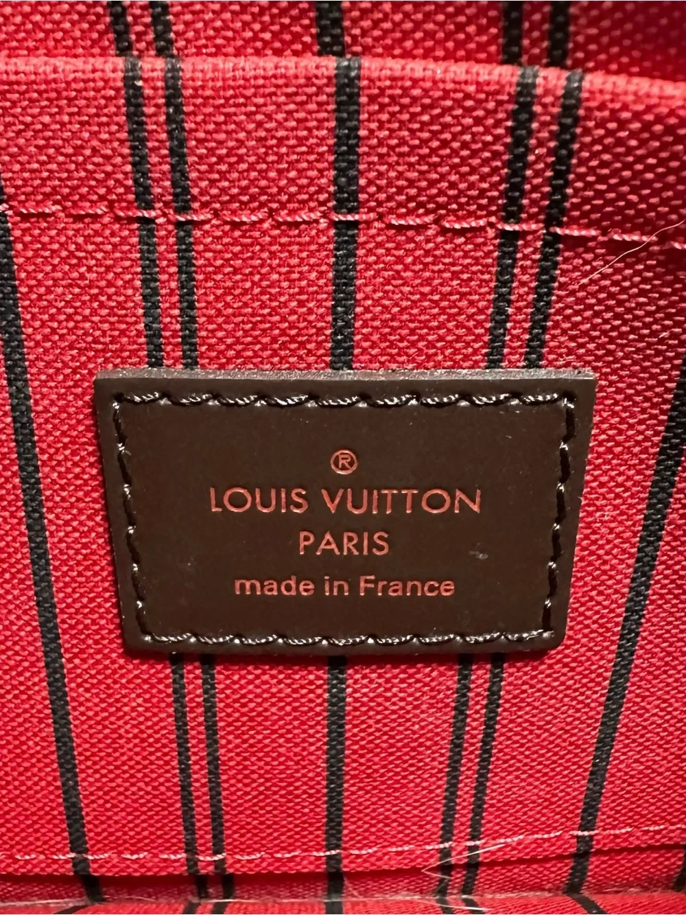 Louis Vuitton Damier Ebene Canvas & Leather Wristlet with Red Interior